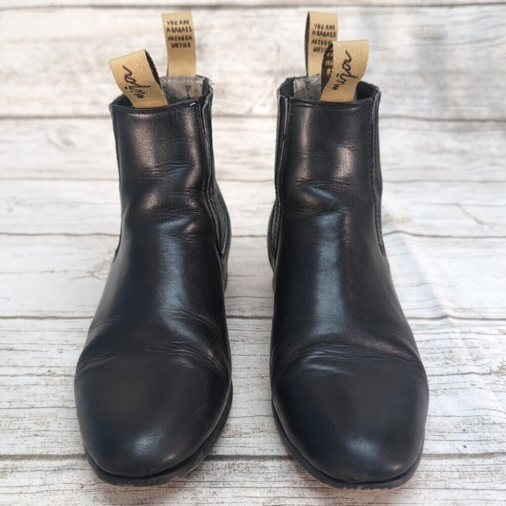 Mija Black Leather Slip On Chelsea Boots